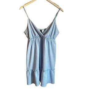 H&M Divided lighht Blue Babydoll Mini Dress size Large Pastel Striped Tiered
